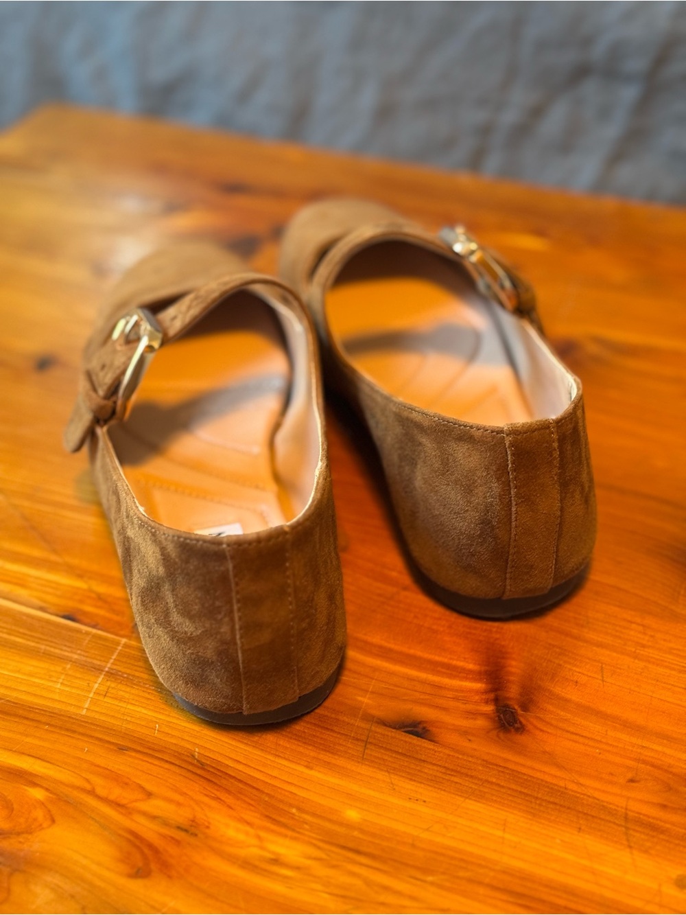 Steve Madden Zarah Brown Suede Mary Jane Flats with Gold Buckle - Picture 4 of 5